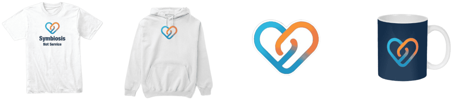Image of soullink logo on a shirt, hoodie, sticker, and mug